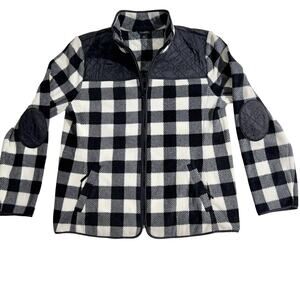 Fleece Full Zip Jacket Talbots Woman's L Zipper Pockets Quilted Elbow Patches